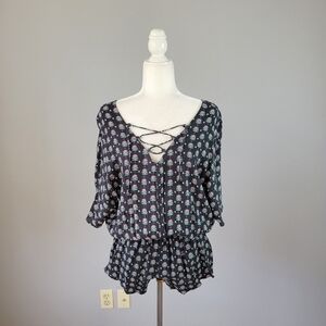 TAVIK // harmony floral print front/back lace-up relaxed dolman sleeve romper